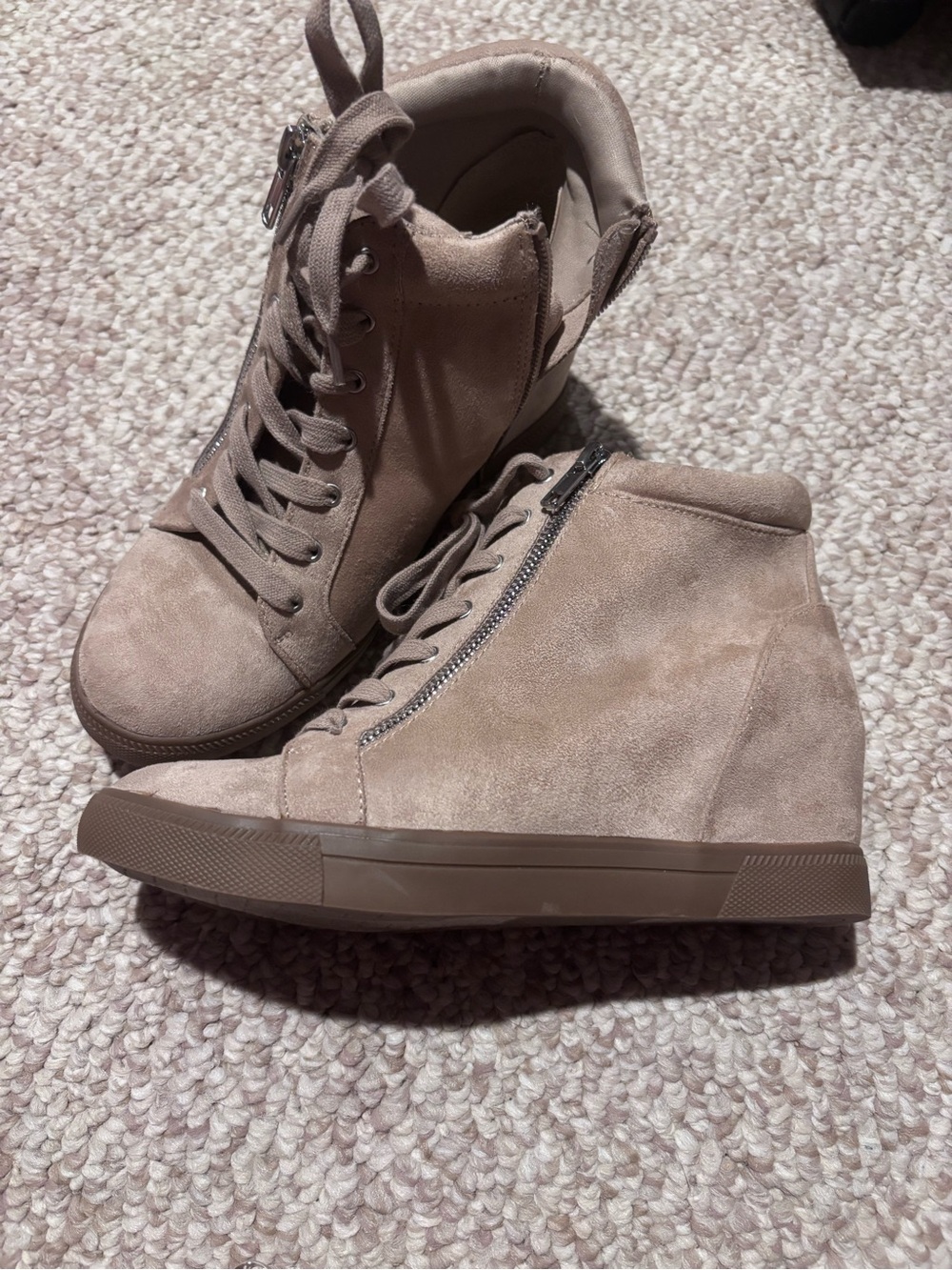 Maurices Taupe Suede Wedge High-Top Sneakers